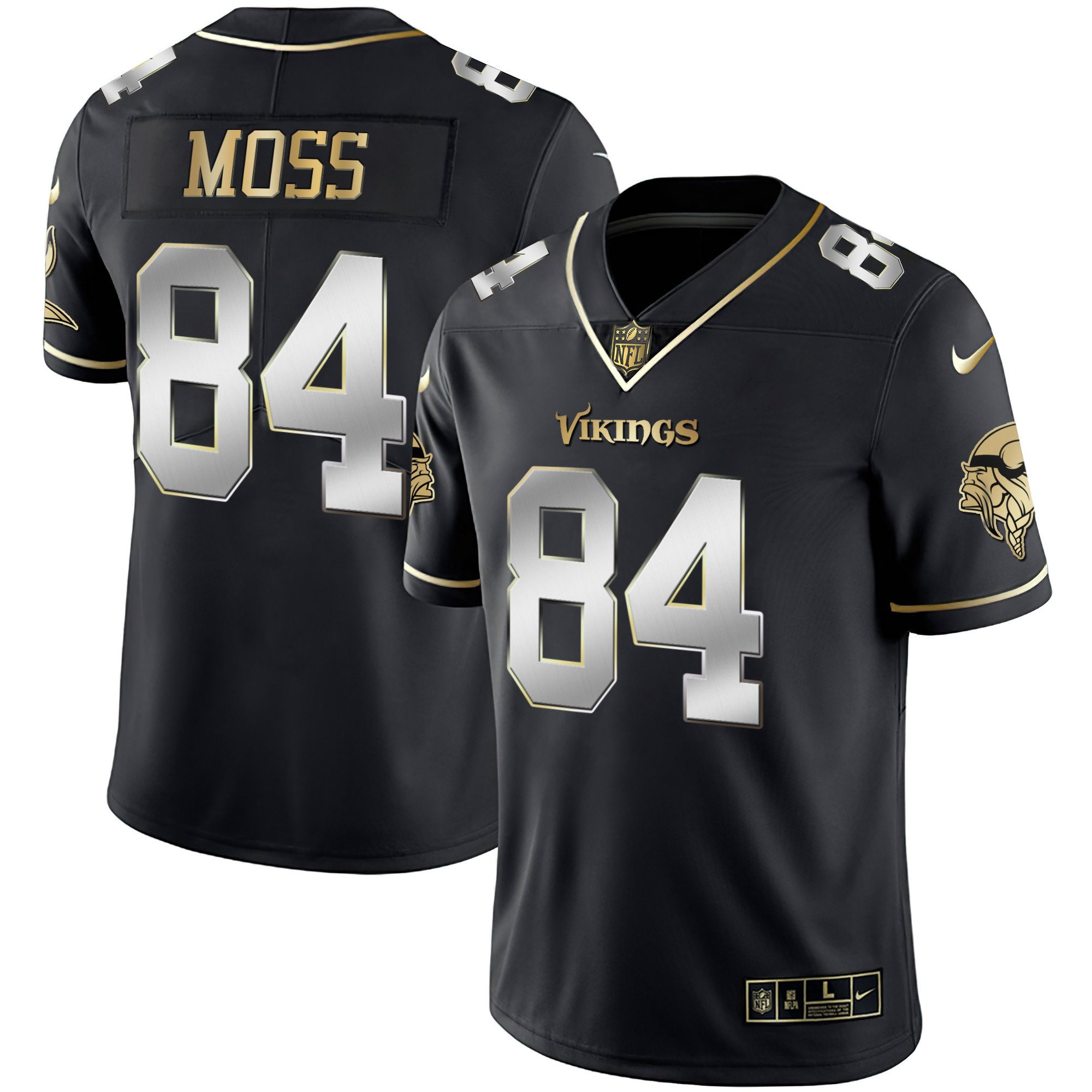 Randy Moss Youth's Minnesota Vikings White Gold & Black Gold Black Limited Jersey - All Stitched