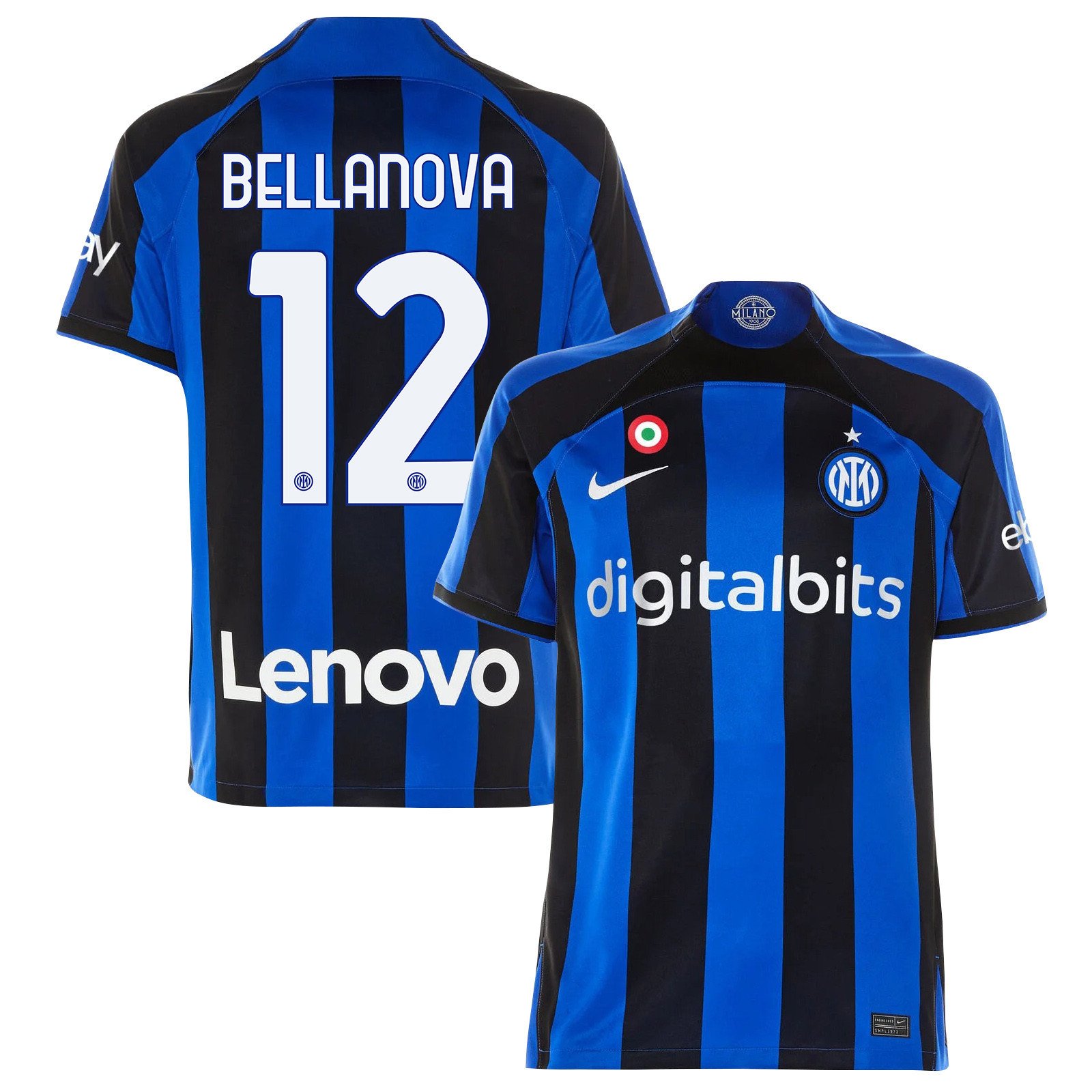 Raoul Bellanova 12 Inter Milan 2022/23 Home Men Jersey – Black/Blue Stripes