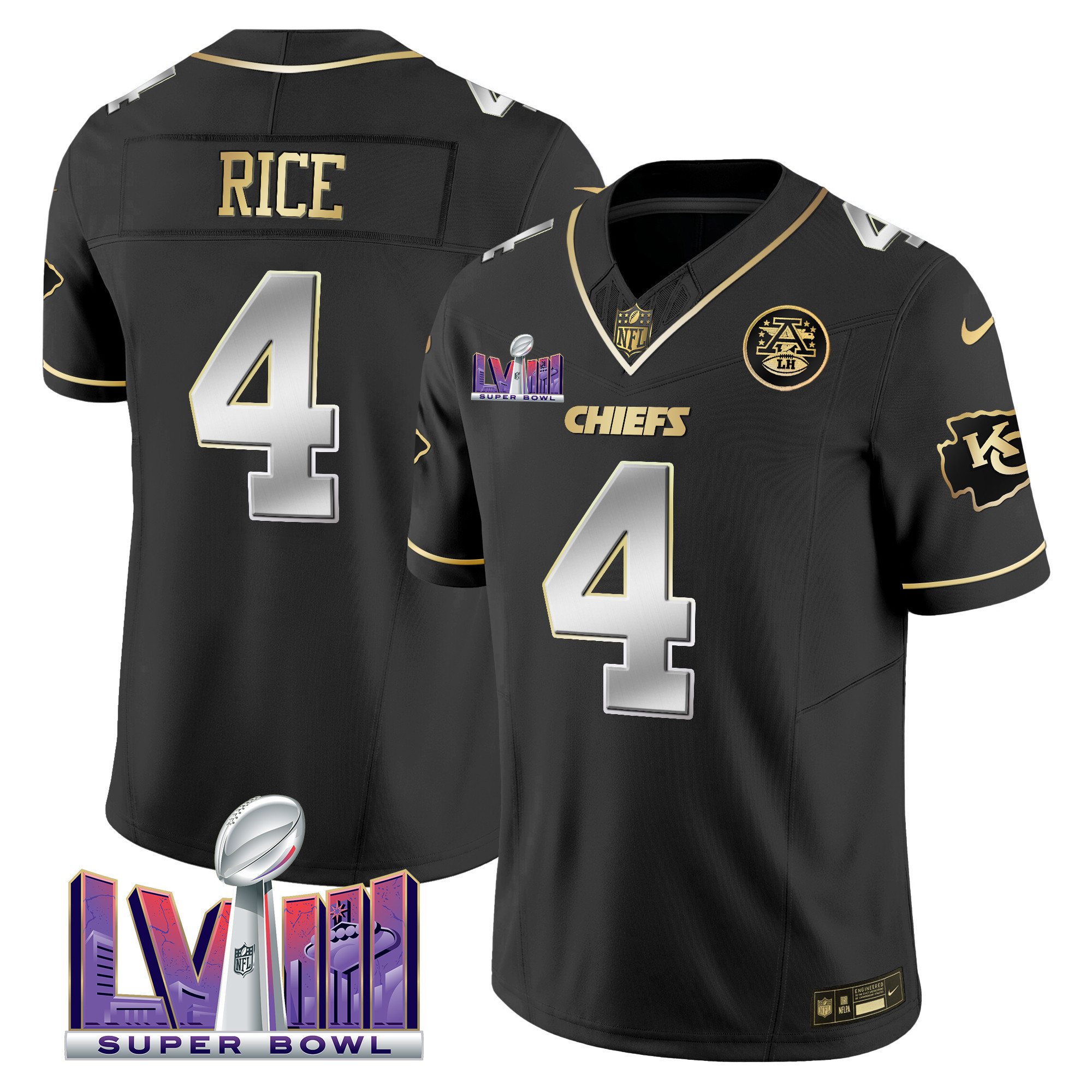 Rashee Rice Men's Kansas City Chiefs Super Bowl LVIII Patch Vapor Black Limited Jersey - All Stitched 