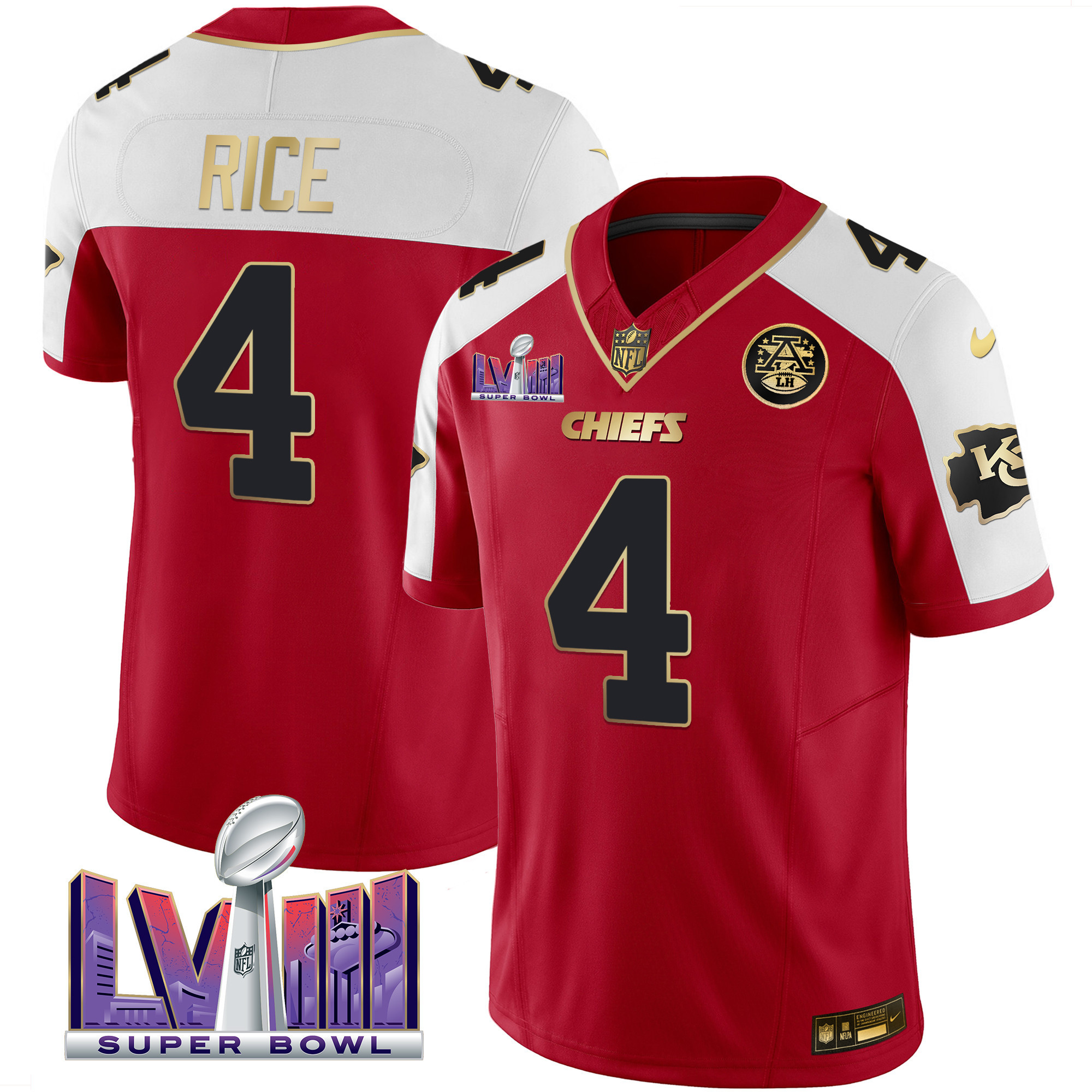 Rashee Rice Men's Kansas City Chiefs Super Bowl LVIII Patch Vapor Red Alternate Jersey - All Stitched 
