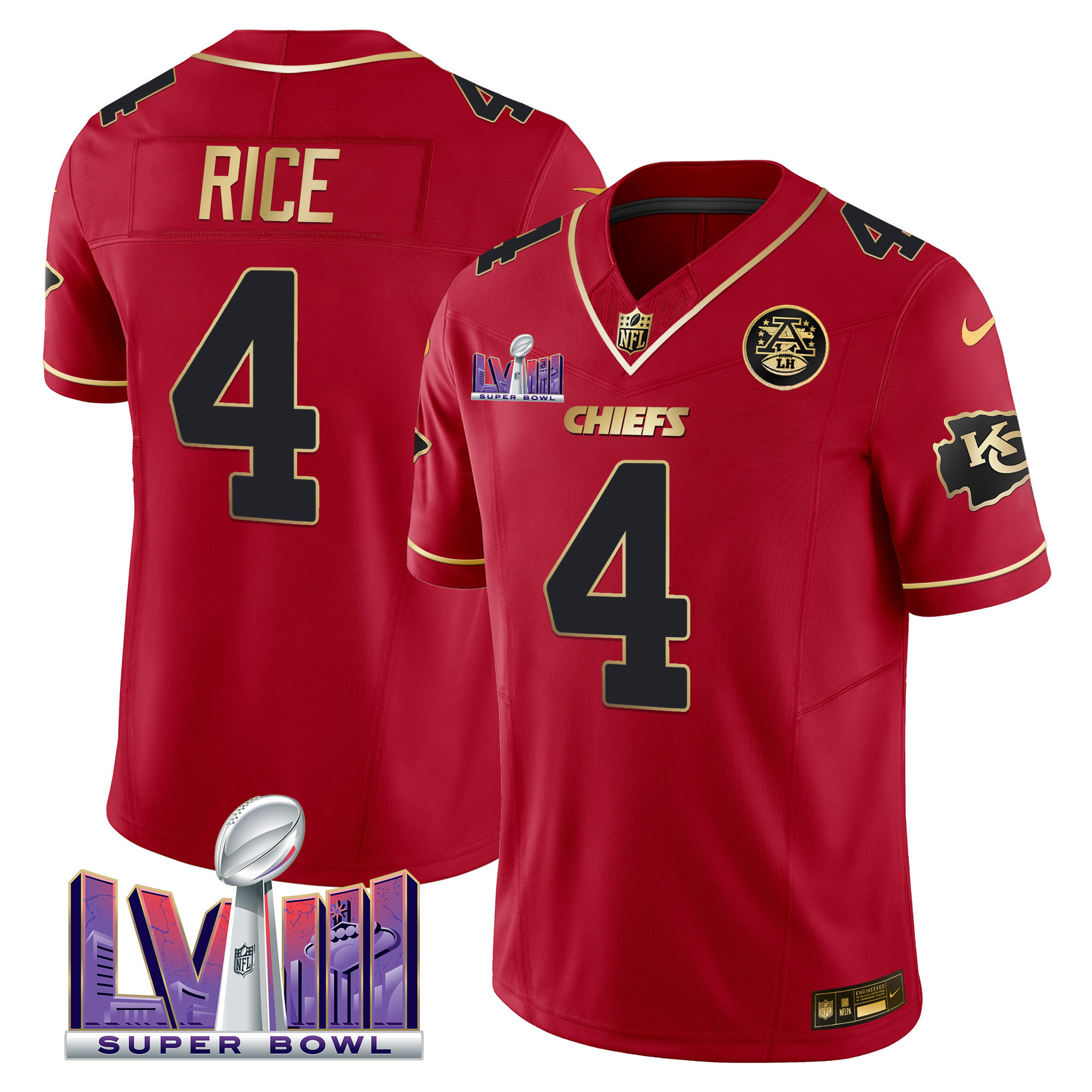 Rashee Rice Men's Kansas City Chiefs Super Bowl LVIII Patch Vapor Red Special Jersey - All Stitched 