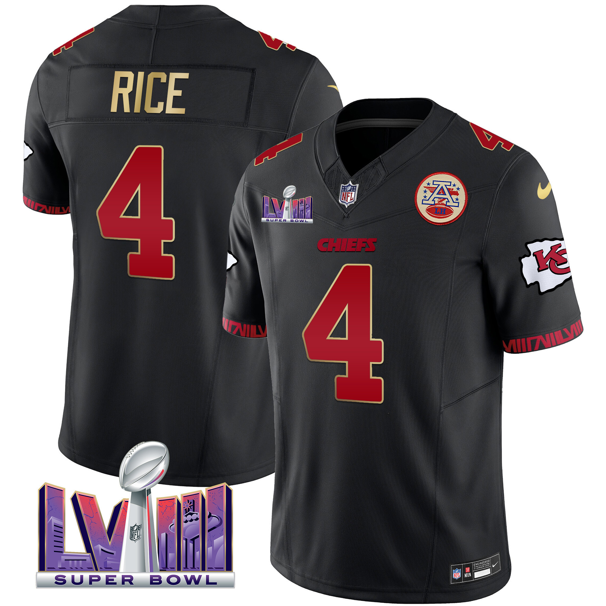 Rashee Rice Men's Kansas City Chiefs Super Bowl LVIII Pattern Vapor Gold Trim Jersey - All Stitched 