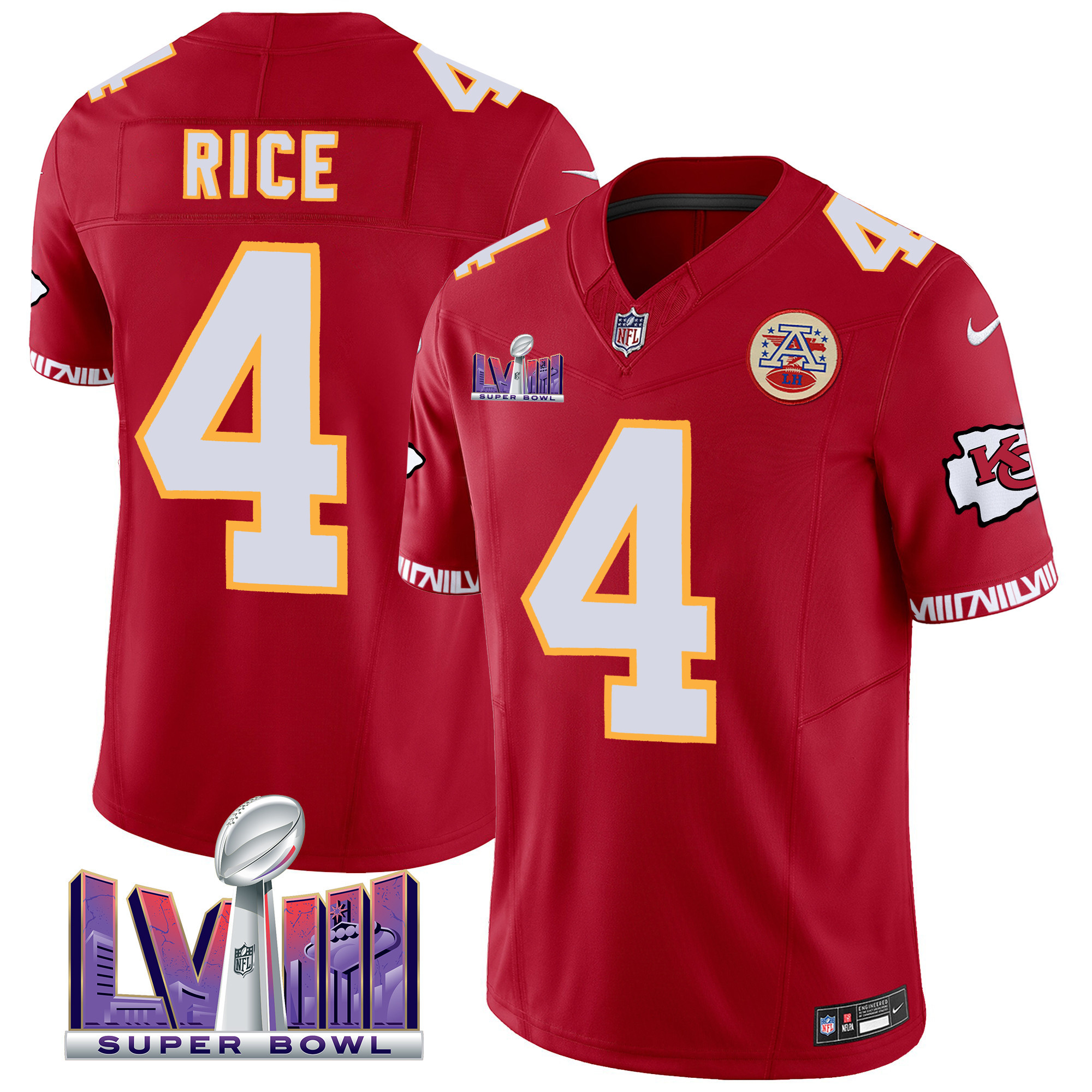 Rashee Rice Men's Kansas City Chiefs Super Bowl LVIII Pattern Vapor Red Jersey - All Stitched 