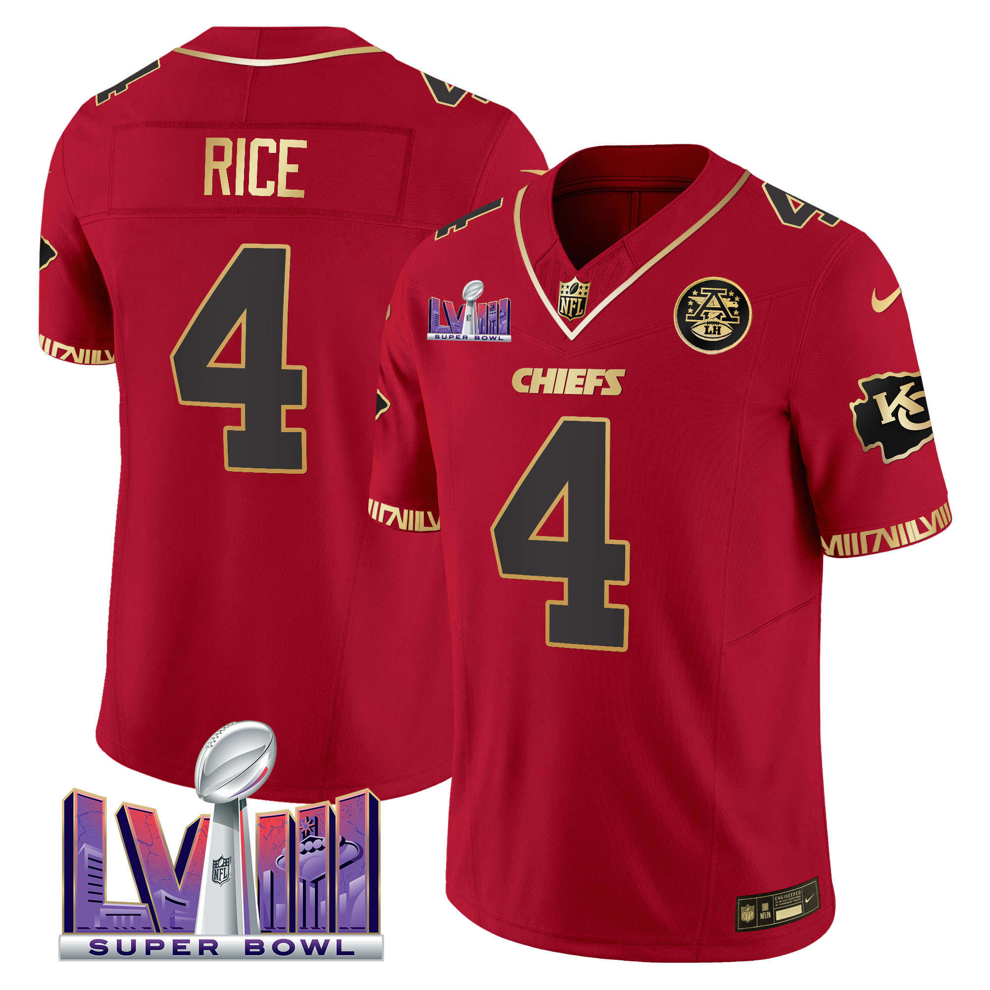 Rashee Rice Men's Kansas City Chiefs Super Bowl LVIII Pattern Vapor Red Special Jersey - All Stitched 