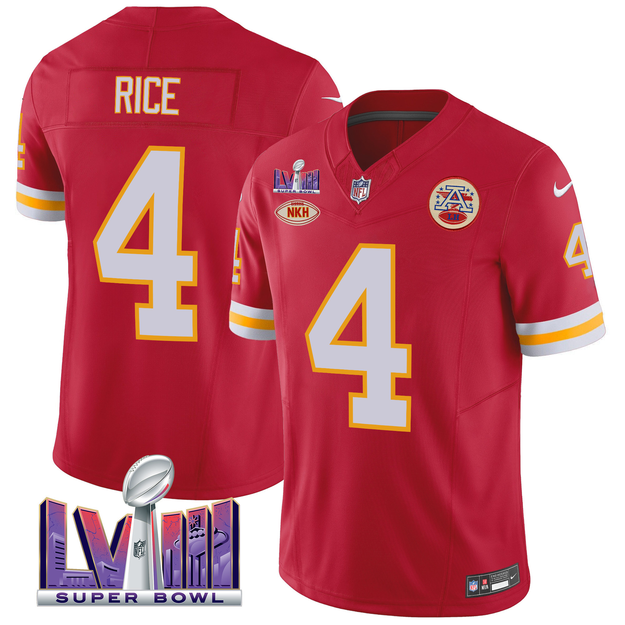Rashee Rice Men's Kansas City Chiefs Throwback Super Bowl LVIII Vapor Red Jersey - All Stitched 