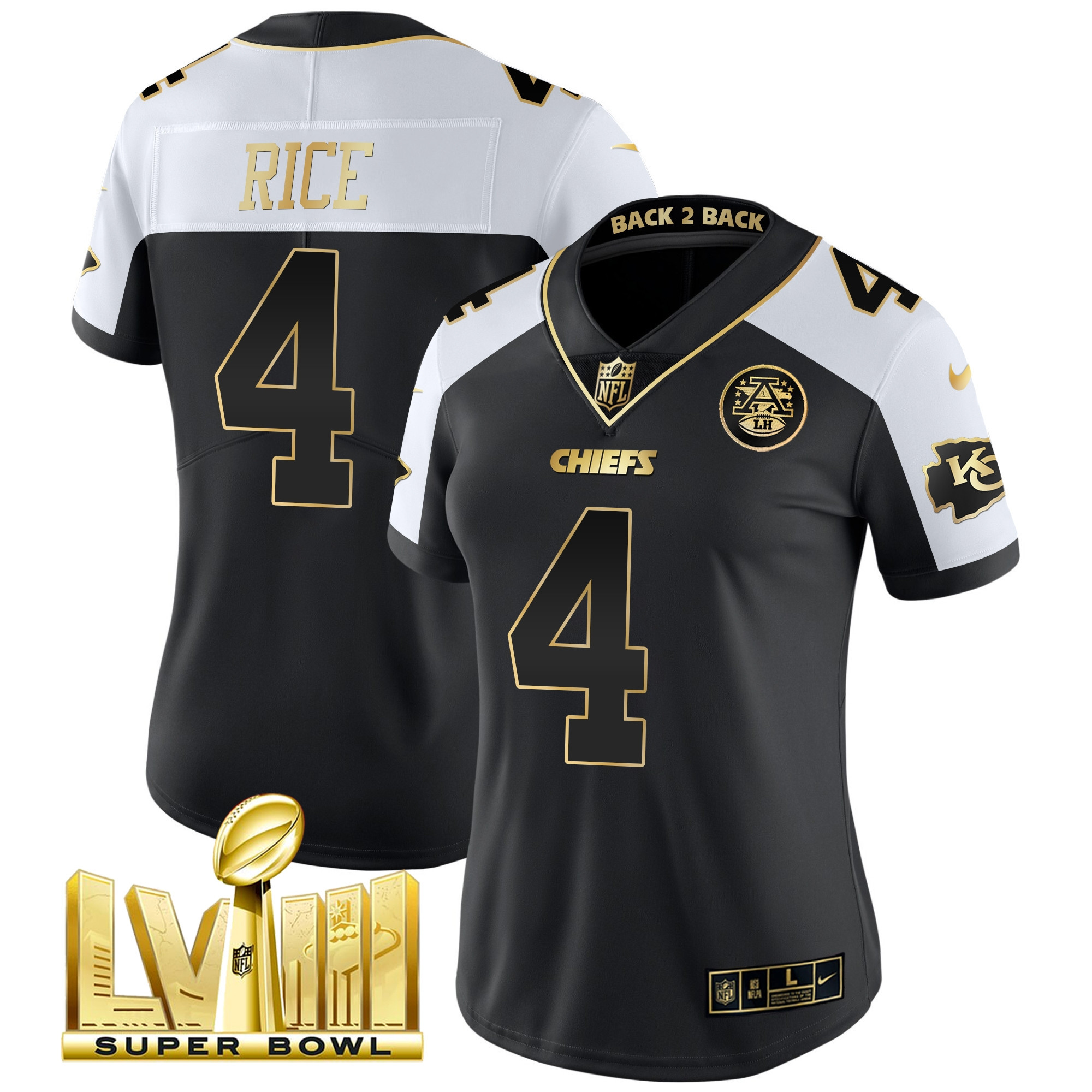 Rashee Rice Women's Kansas City Chiefs Super Bowl LVIII & Back 2 Back Patch Vapor Alternate Jersey - All Stitched 