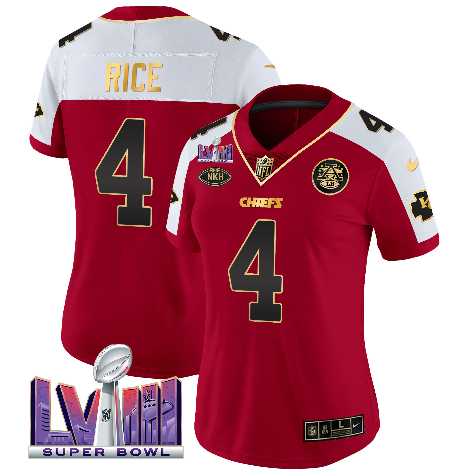 Rashee Rice Women's Kansas City Chiefs Super Bowl LVIII Patch Vapor Red Alternate Jersey - All Stitched 