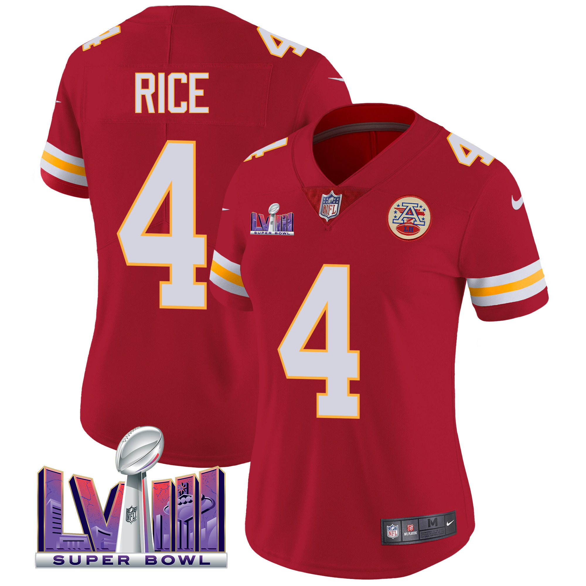 Rashee Rice Women's Kansas City Chiefs Super Bowl LVIII Patch Vapor Red Jersey - All Stitched 