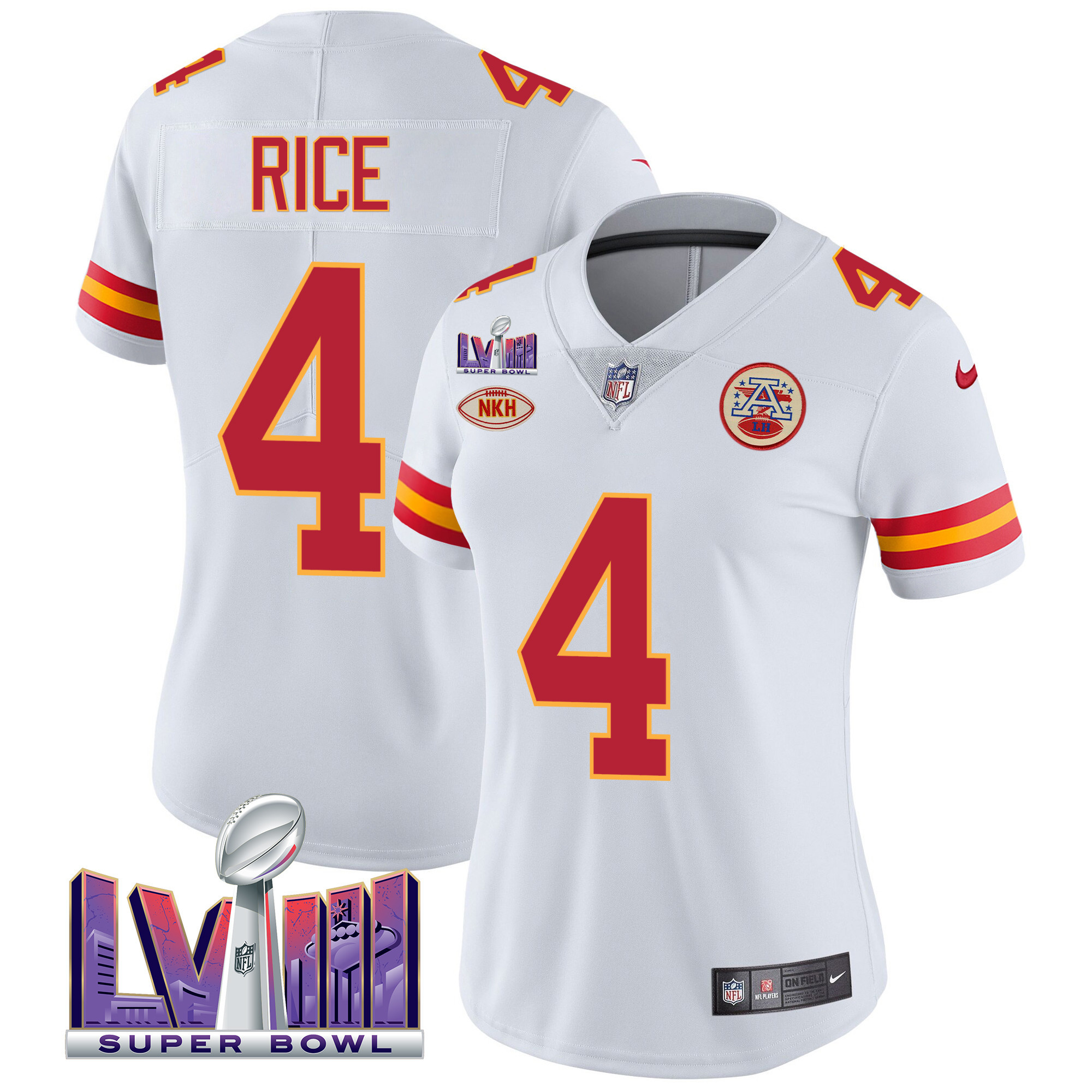 Rashee Rice Women's Kansas City Chiefs Super Bowl LVIII Patch Vapor White Jersey - All Stitched 