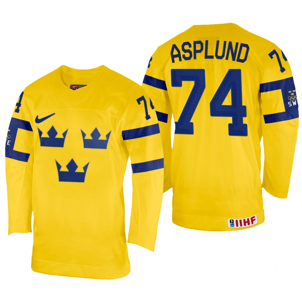Rasmus Asplund Sweden Yellow Home Jersey 2022 IIHF World Championship