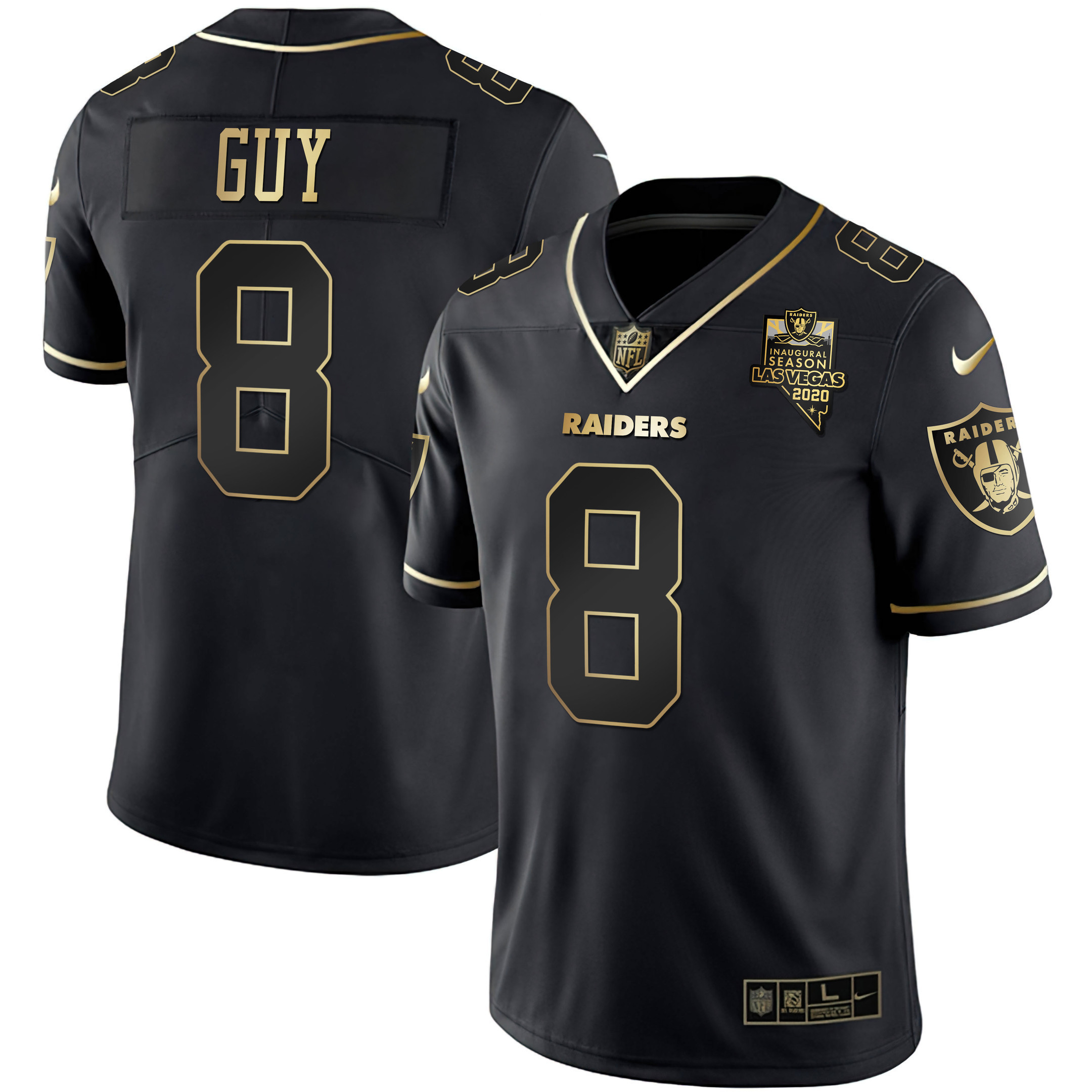 Ray Guy Las Vegas Raiders Inaugural Season Patch White Gold & Black Gold Black Gold Jersey - All Stitched 