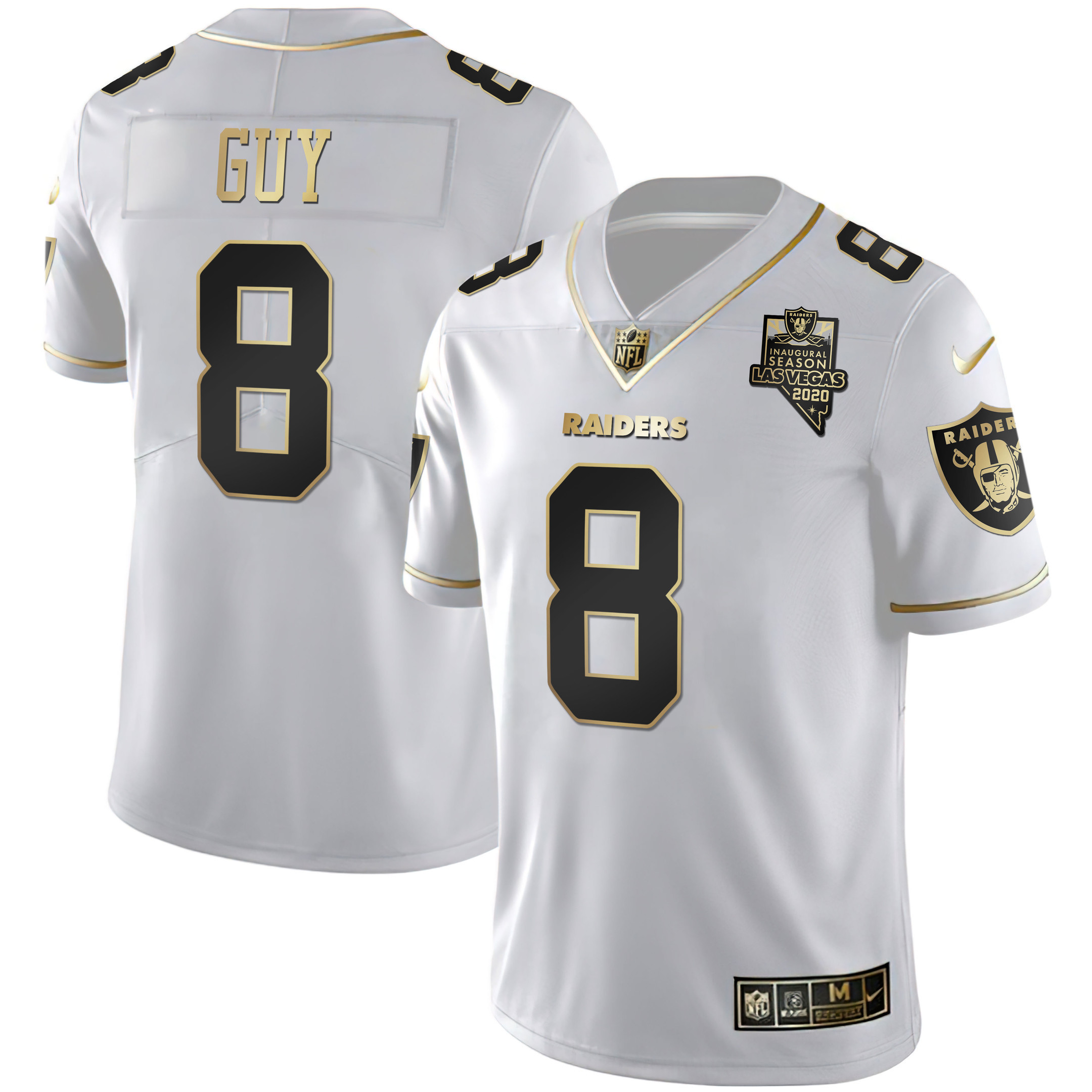Ray Guy Las Vegas Raiders Inaugural Season Patch White Gold & Black Gold White Gold Jersey - All Stitched 
