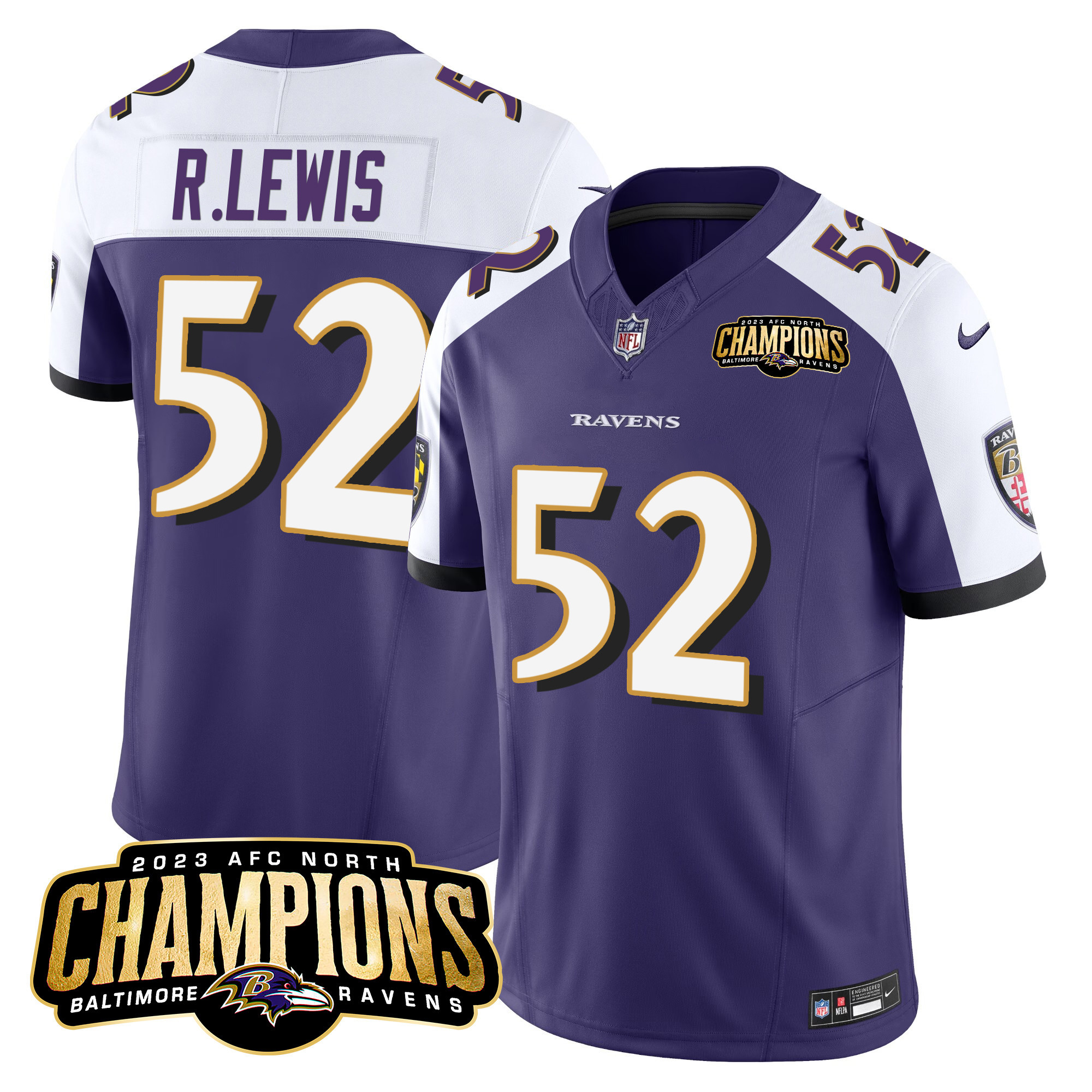 Ray Lewis Men's Baltimore Ravens 2023 Afc North Champions Patch Vapor Limited Purple Alternate Jersey All Stitched