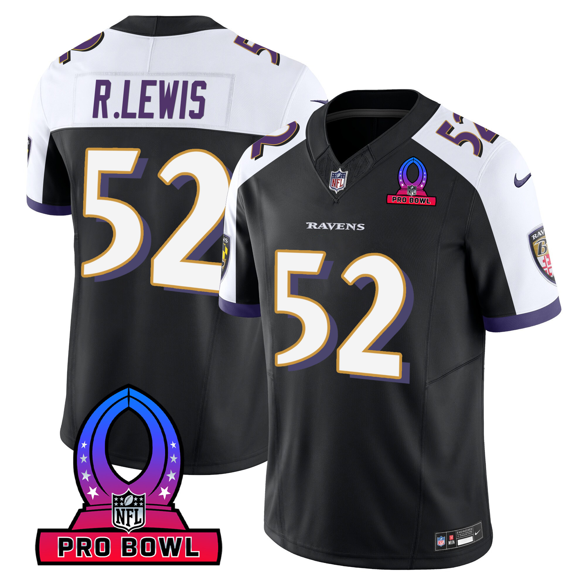 Ray Lewis Men's Baltimore Ravens 2024 Pro Bowl Patch Vapor Black Alternate Jersey All Stitched