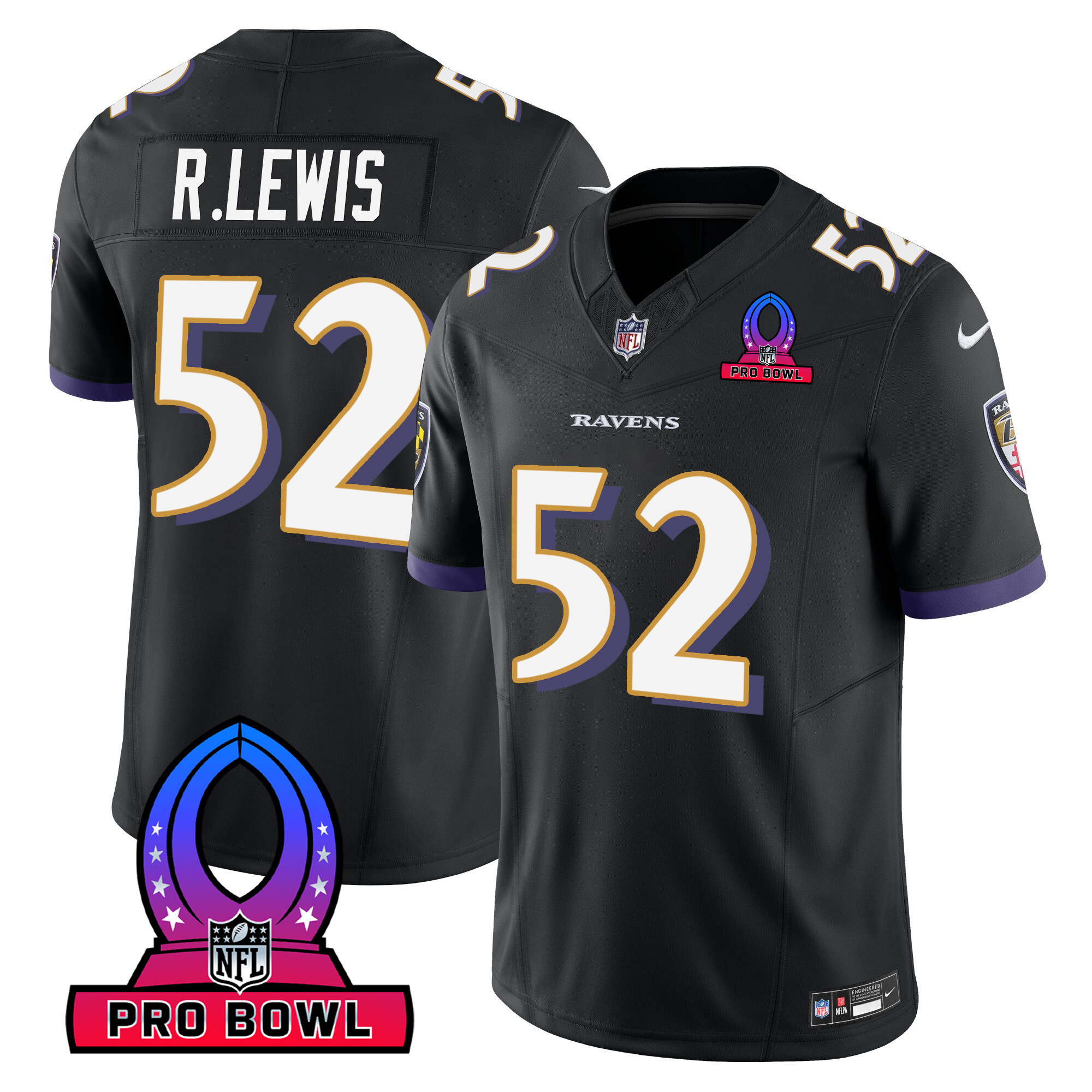 Ray Lewis Men's Baltimore Ravens 2024 Pro Bowl Patch Vapor Black Jersey All Stitched