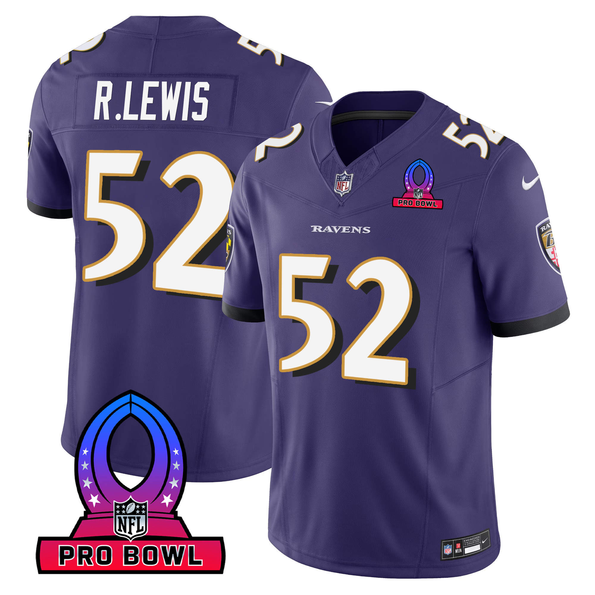 Ray Lewis Men's Baltimore Ravens 2024 Pro Bowl Patch Vapor Purple Jersey All Stitched
