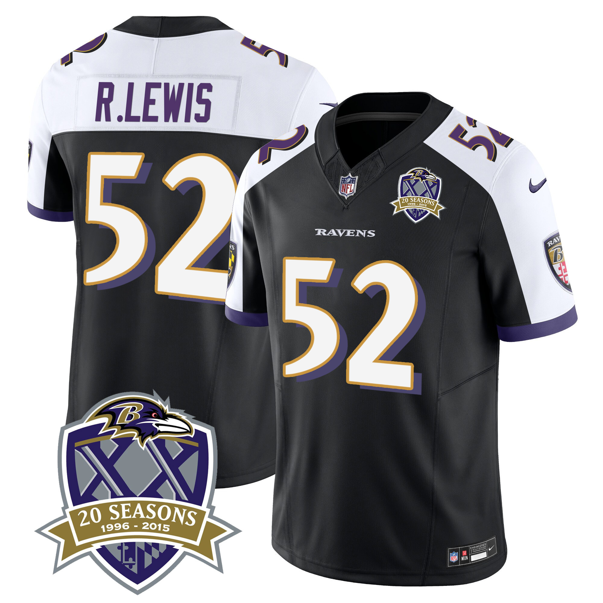 Ray Lewis Men's Baltimore Ravens 20Th Season Patch Vapor Limited Black Alternate Jersey All Stitched