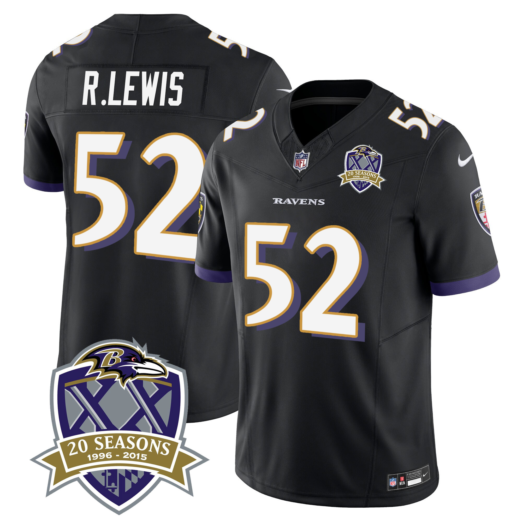 Ray Lewis Men's Baltimore Ravens 20Th Season Patch Vapor Limited Black Jersey All Stitched