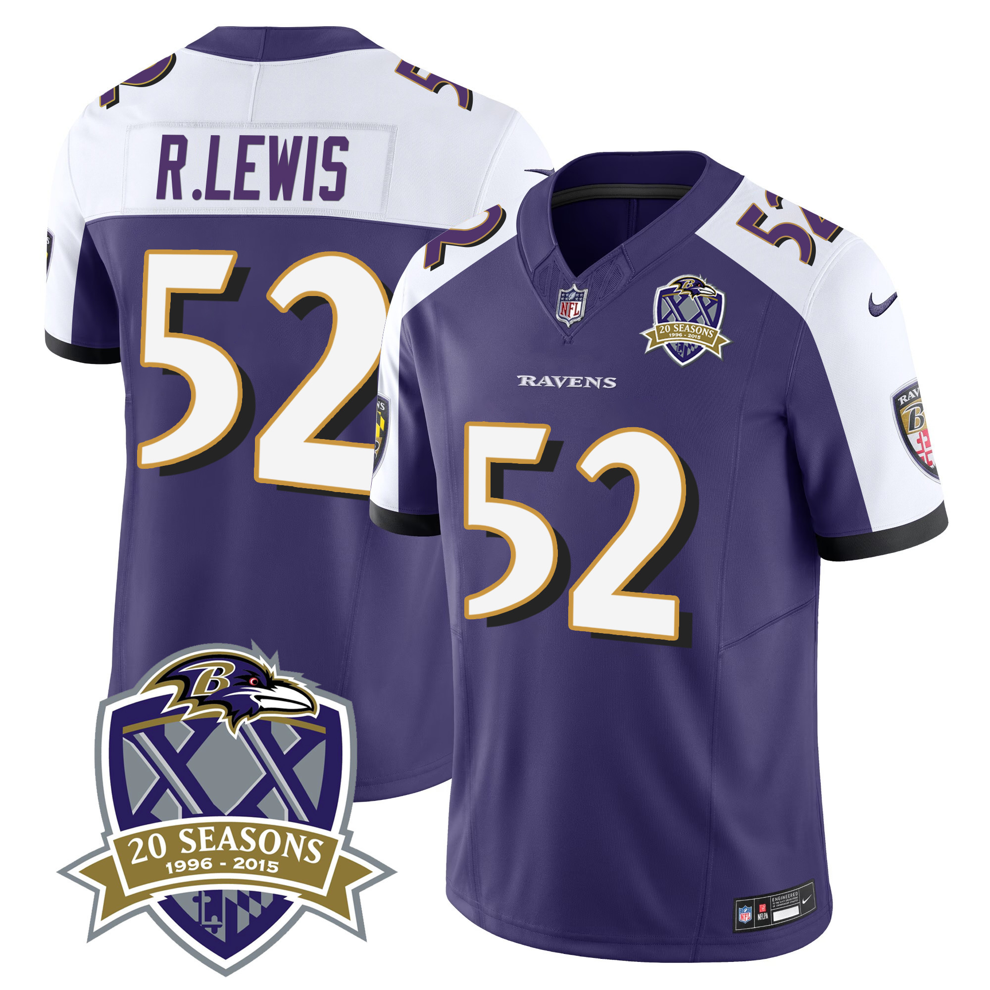 Ray Lewis Men's Baltimore Ravens 20Th Season Patch Vapor Limited Purple Alternate Jersey All Stitched
