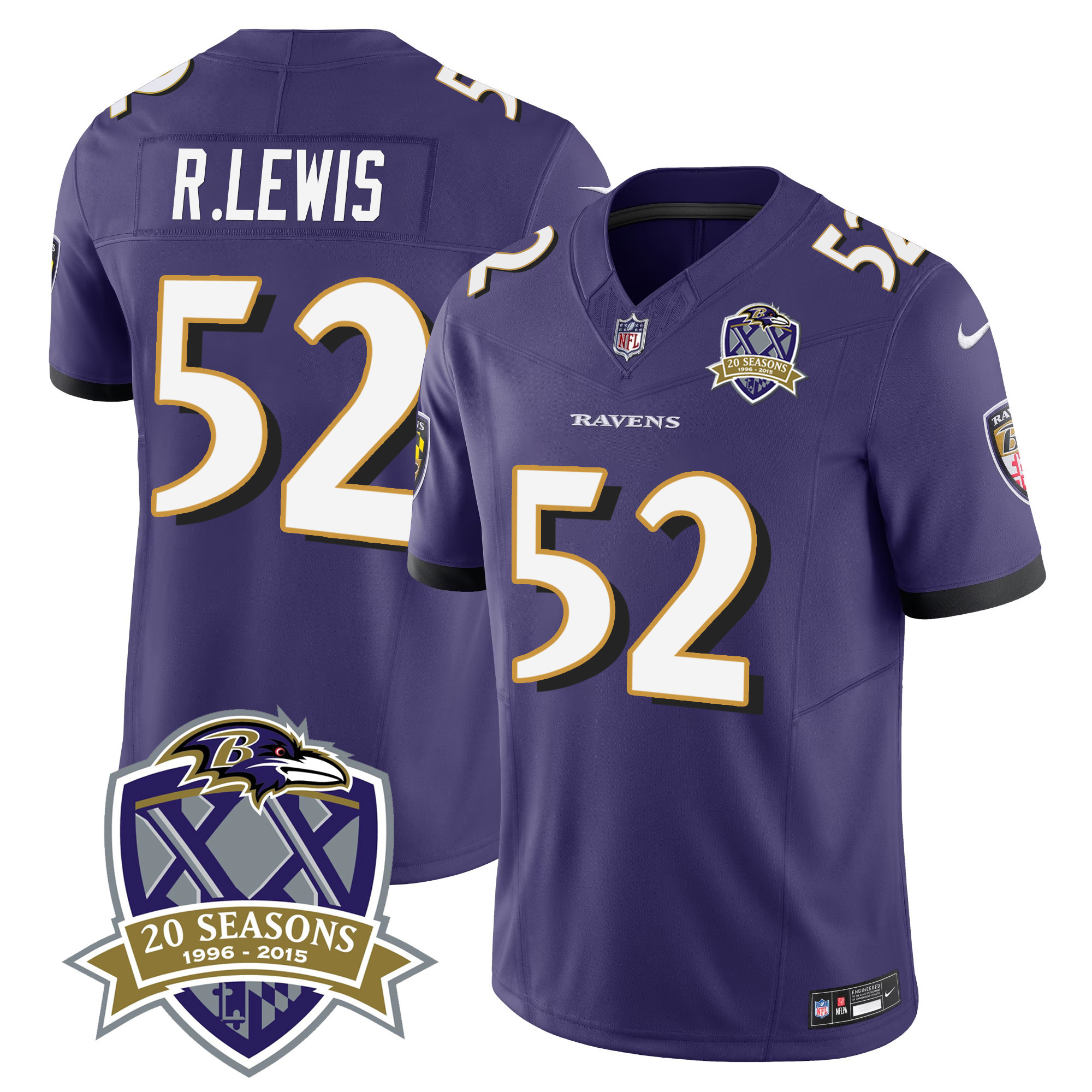 Ray Lewis Men's Baltimore Ravens 20Th Season Patch Vapor Limited Purple Jersey All Stitched