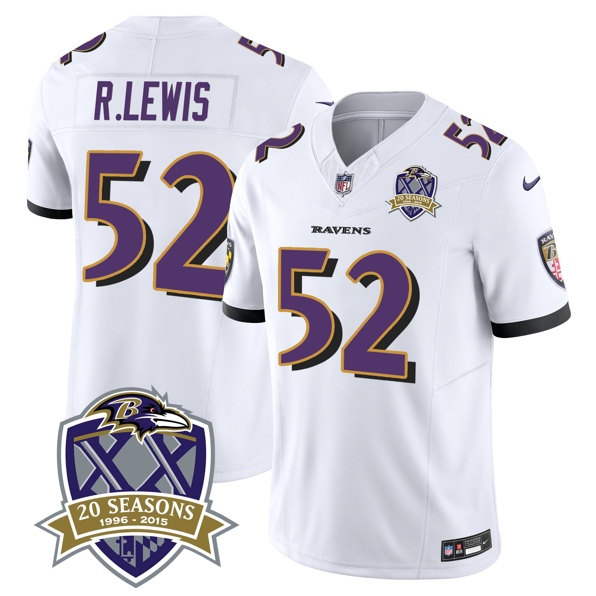 Ray Lewis Men's Baltimore Ravens 20Th Season Patch Vapor Limited White Jersey All Stitched