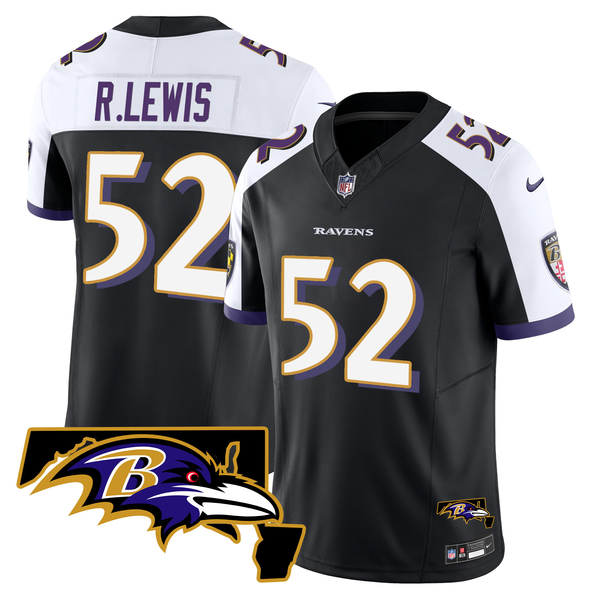 Ray Lewis Men's Baltimore Ravens Maryland Patch Vapor Limited Black Alternate Jersey All Stitched