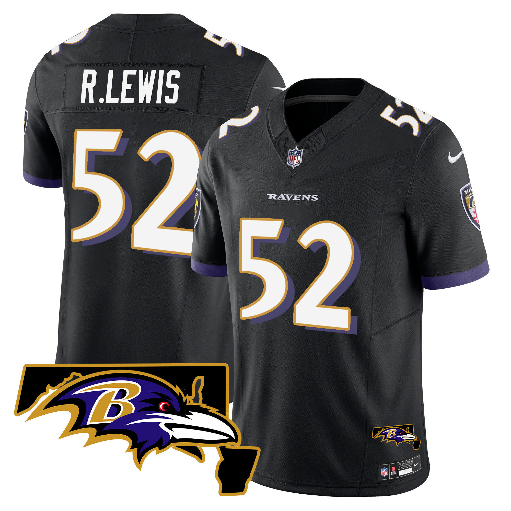 Ray Lewis Men's Baltimore Ravens Maryland Patch Vapor Limited Black Jersey All Stitched