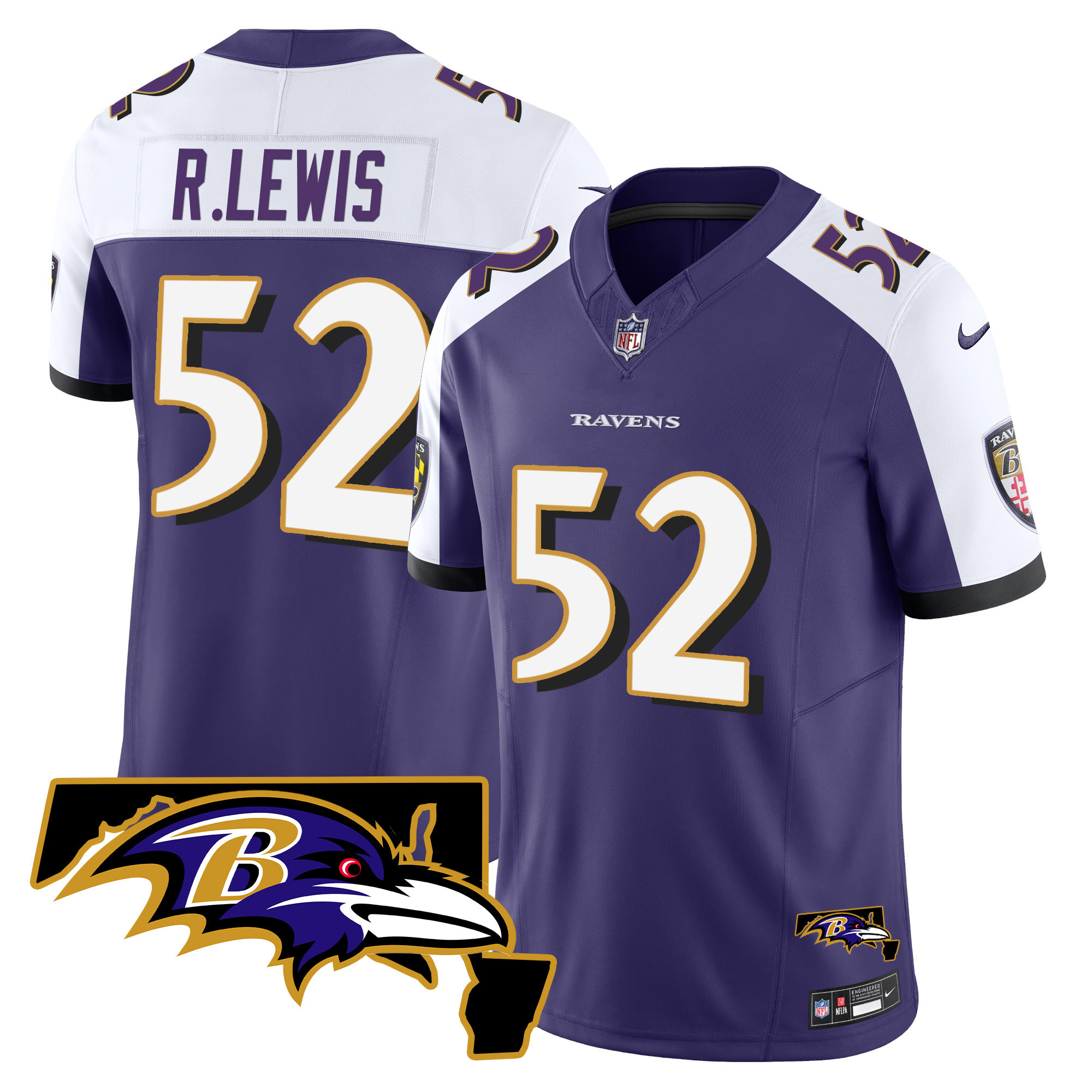 Ray Lewis Men's Baltimore Ravens Maryland Patch Vapor Limited Purple Alternate Jersey All Stitched