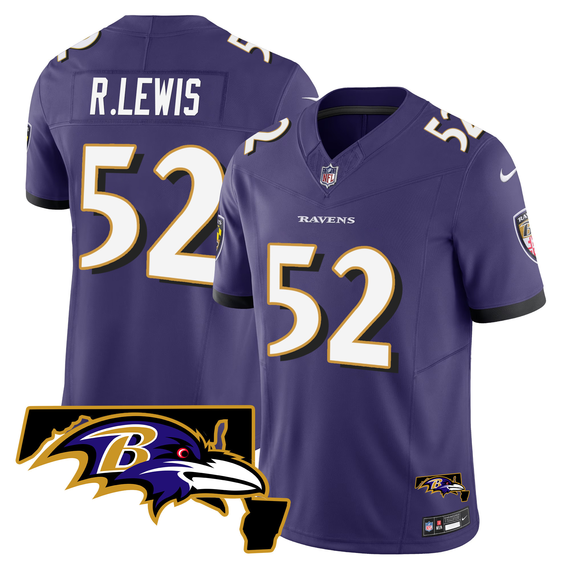 Ray Lewis Men's Baltimore Ravens Maryland Patch Vapor Limited Purple Jersey All Stitched