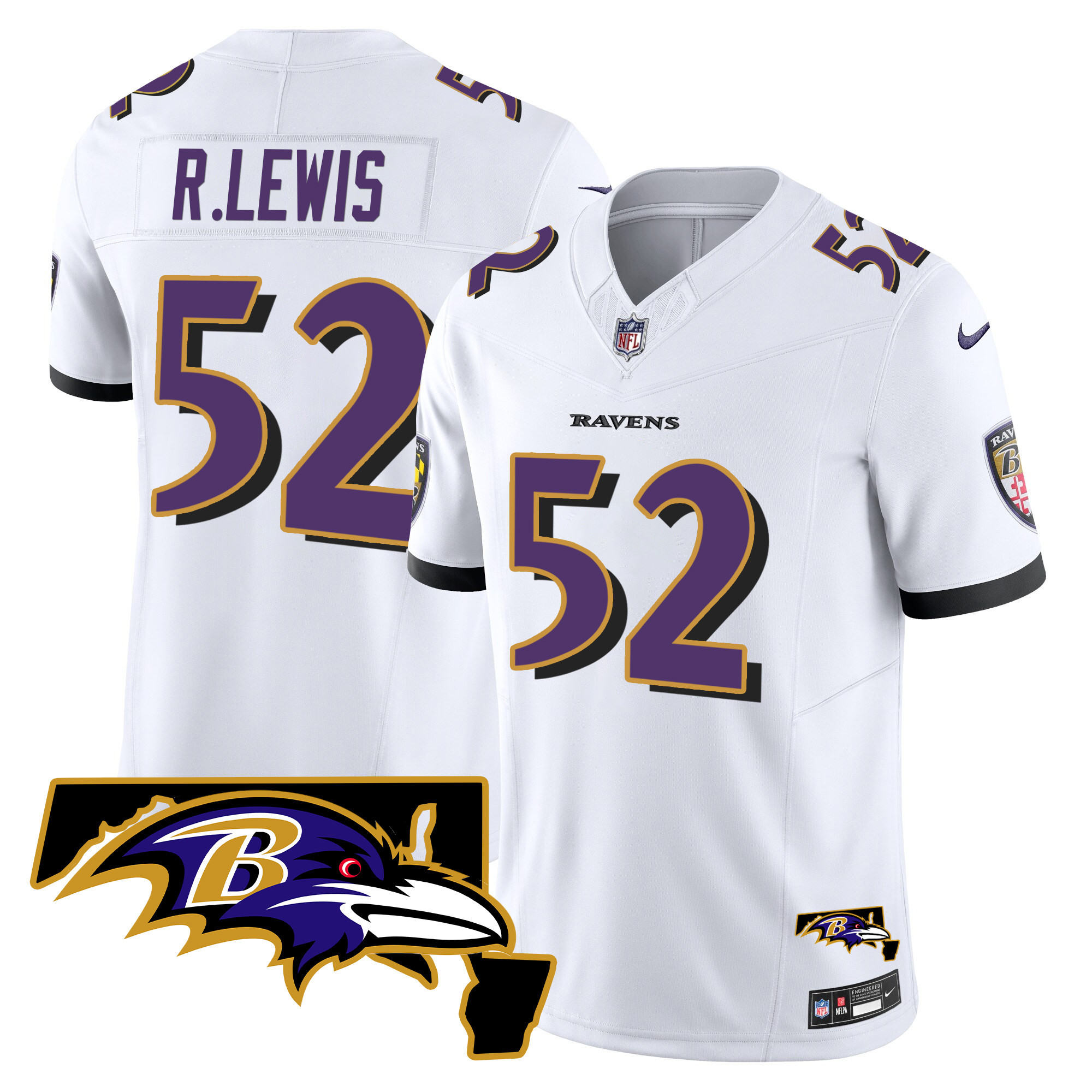 Ray Lewis Men's Baltimore Ravens Maryland Patch Vapor Limited White Jersey All Stitched