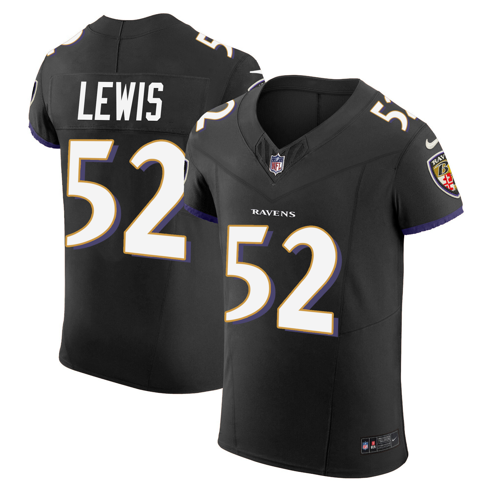 Ray Lewis Men's Baltimore Ravens Vapor Elite Black Jersey All Stitched