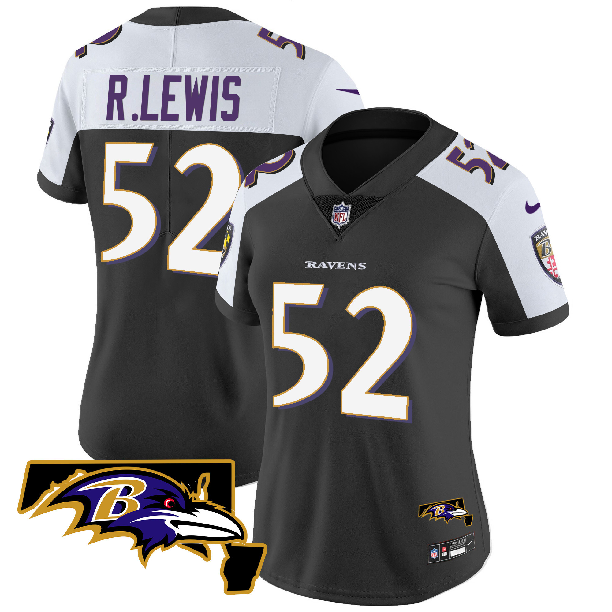 Ray Lewis WoMen's Baltimore Ravens Maryland Patch Vapor Limited Black Alternate Jersey All Stitched