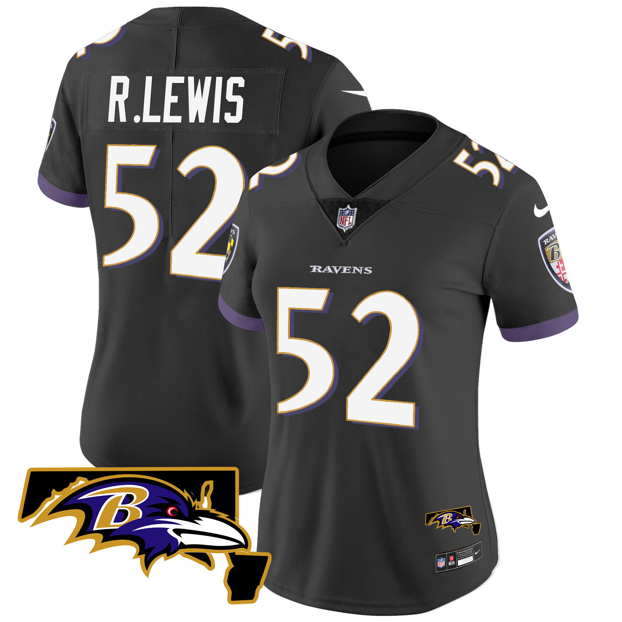 Ray Lewis WoMen's Baltimore Ravens Maryland Patch Vapor Limited Black Jersey All Stitched