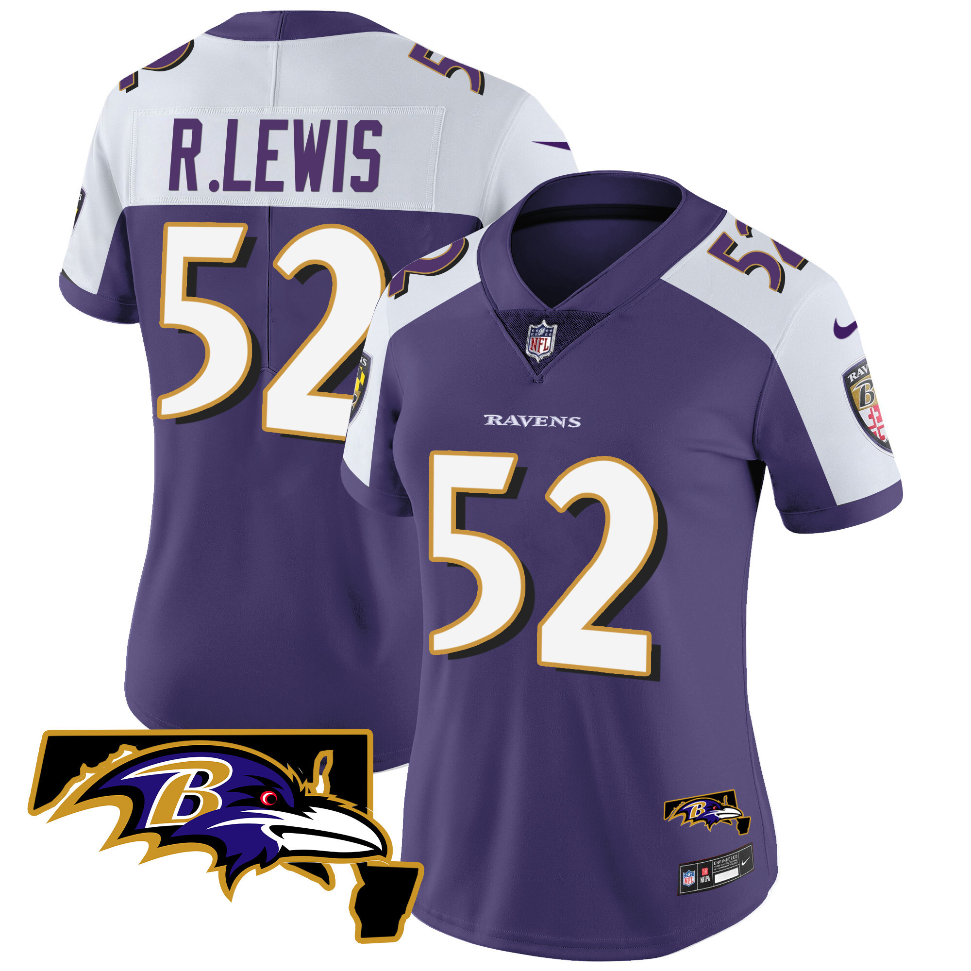 Ray Lewis WoMen's Baltimore Ravens Maryland Patch Vapor Limited Purple Alternate Jersey All Stitched