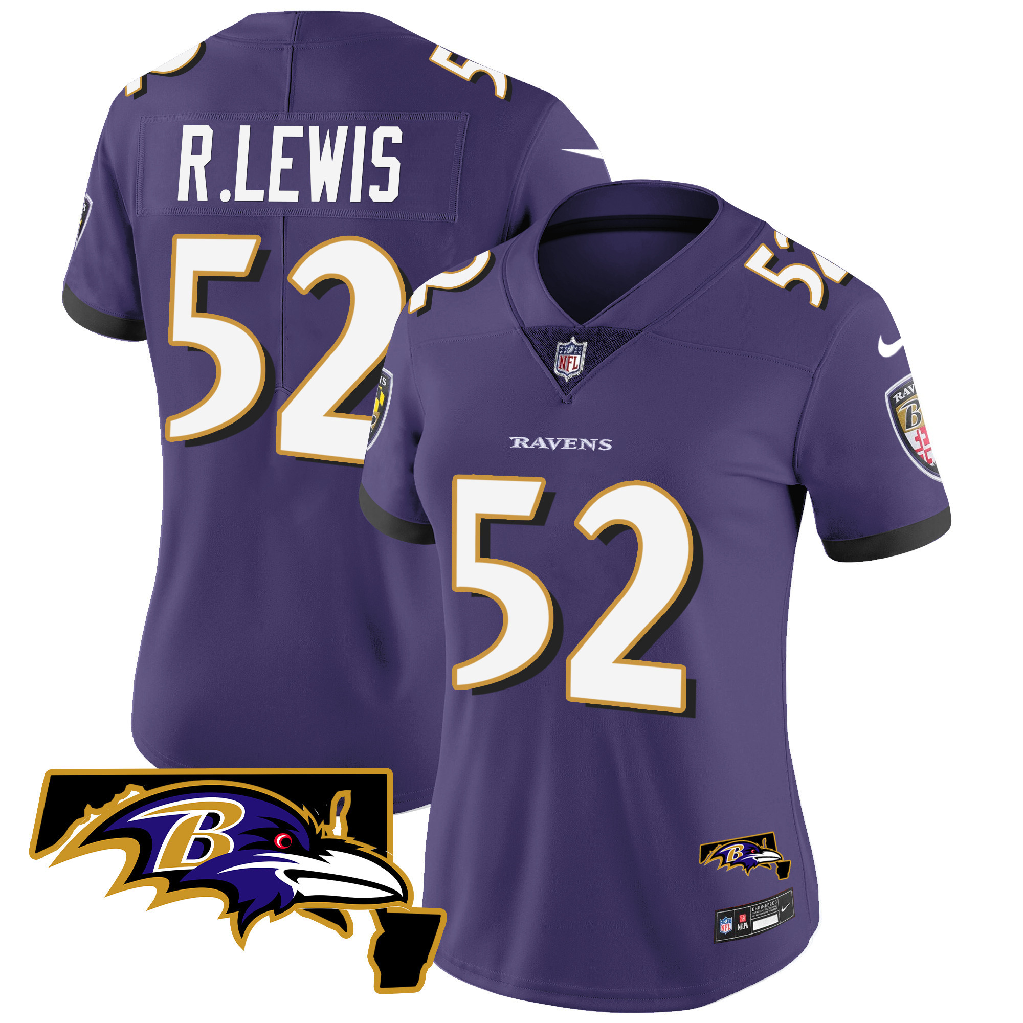 Ray Lewis WoMen's Baltimore Ravens Maryland Patch Vapor Limited Purple Jersey All Stitched