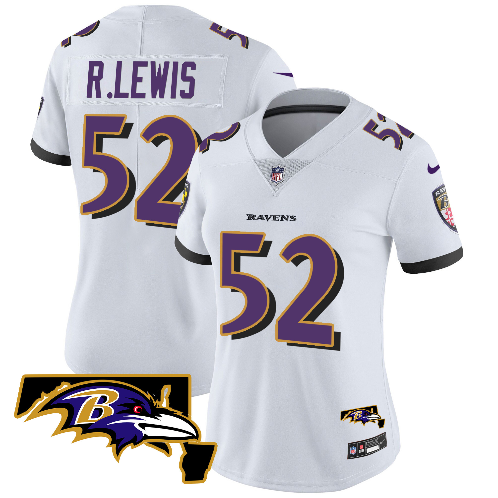 Ray Lewis WoMen's Baltimore Ravens Maryland Patch Vapor Limited White Jersey All Stitched