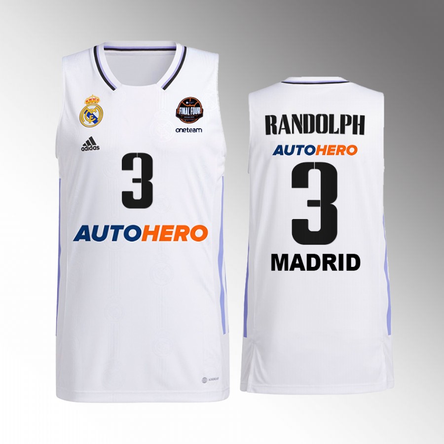Real Madrid Anthony Randolph 11th Euroleague Champions White Jersey #3 Home Shirt