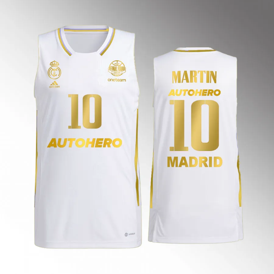 Real Madrid Euroleague CHAMP11ONS Fernando Martin White #10 Jersey Golden Edition