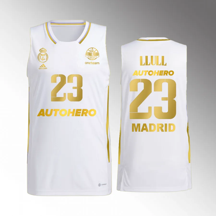 Real Madrid Euroleague CHAMP11ONS Sergio Llull White #23 Jersey Golden Edition