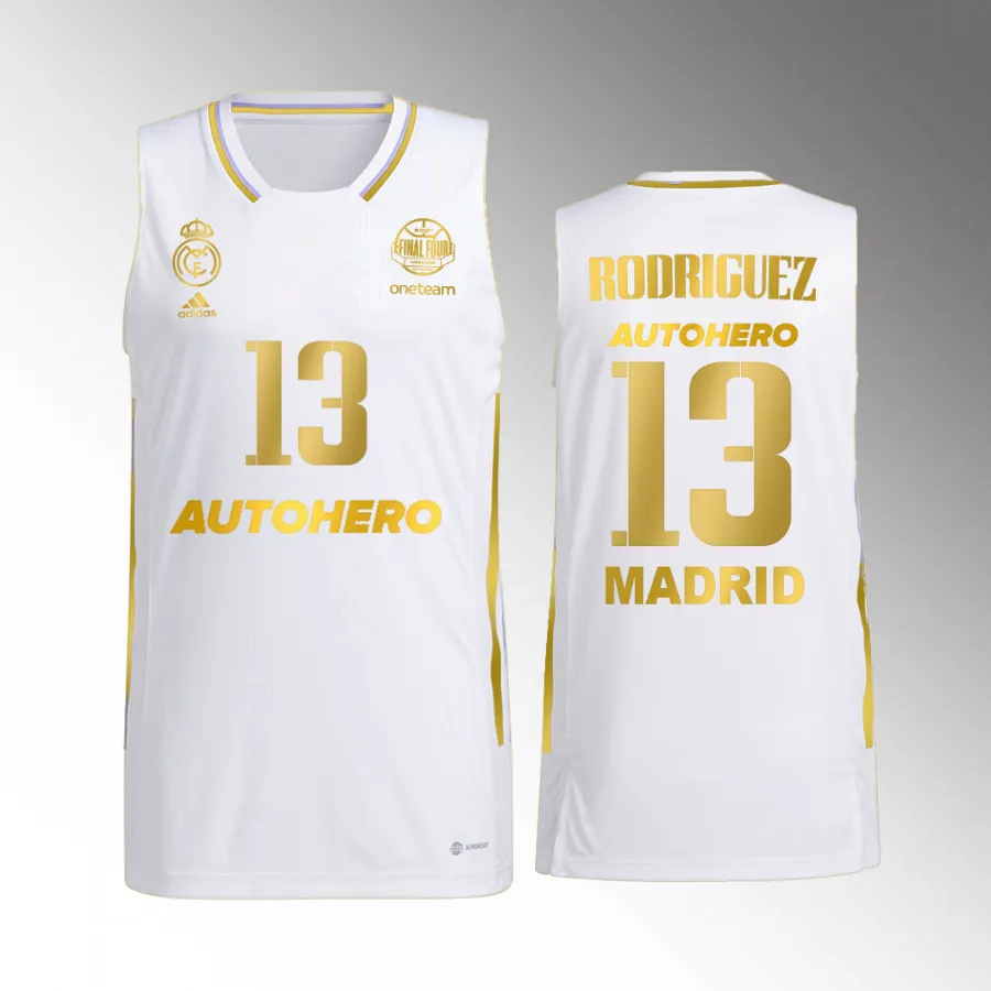 Real Madrid Euroleague CHAMP11ONS Sergio Rodriguez White #13 Jersey Golden Edition