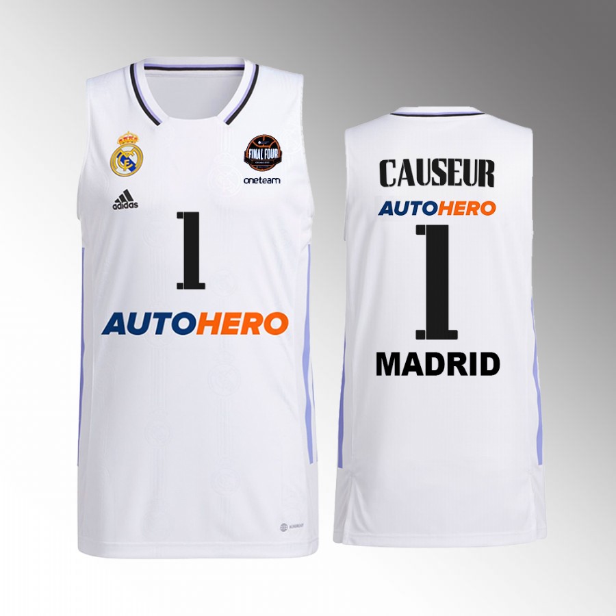 Real Madrid Fabien Causeur 11th Euroleague Champions White Jersey #1 Home Shirt