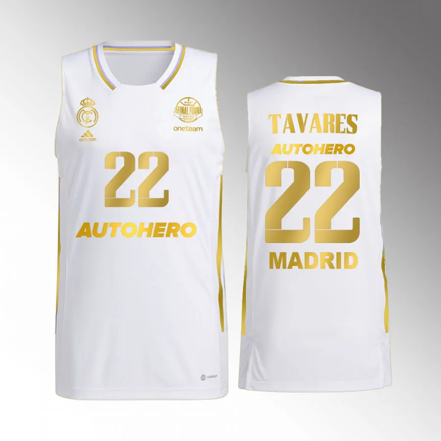 Real Madrid MVP Euroleague CHAMP11ONS Edy Tavares White #22 Jersey Golden Edition