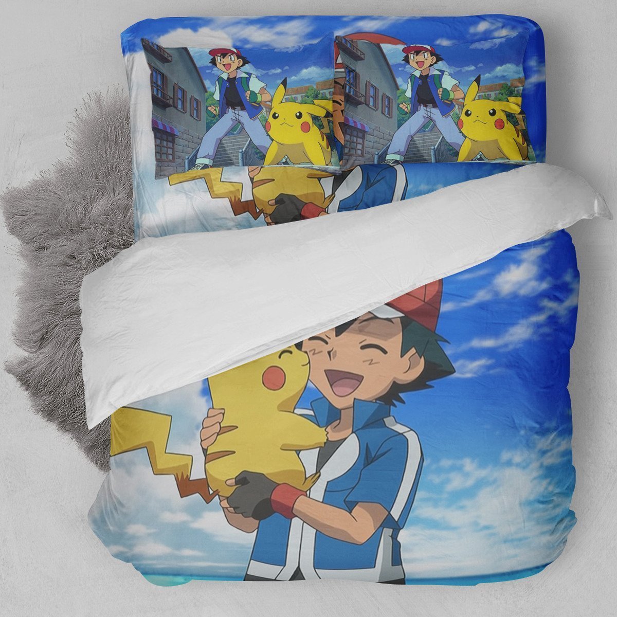 Red And Pikachu Duvet Cover Bedding Set