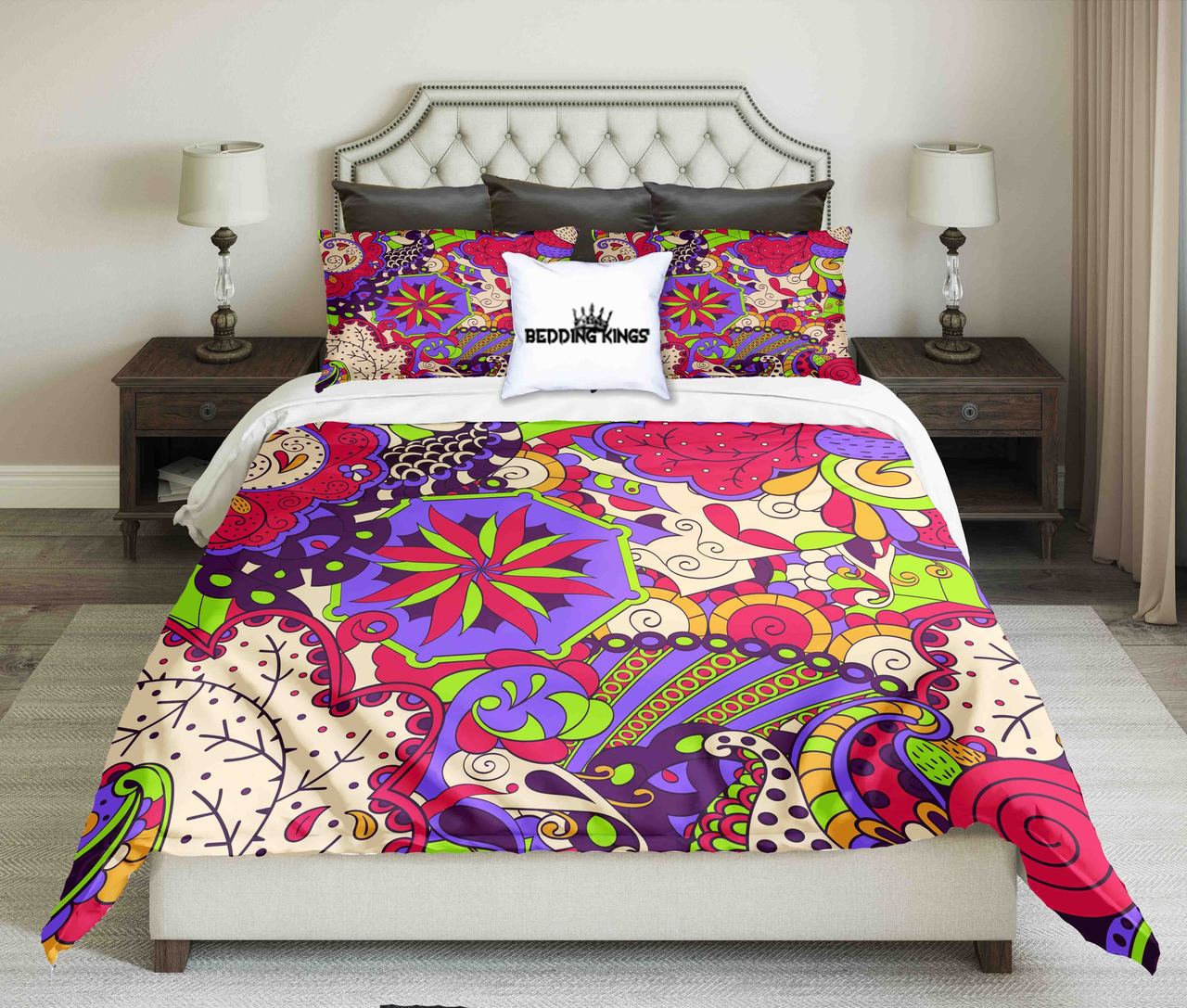Red Blue Curved Pattern Kings 3D Customized Duvet Cover Bedding Set