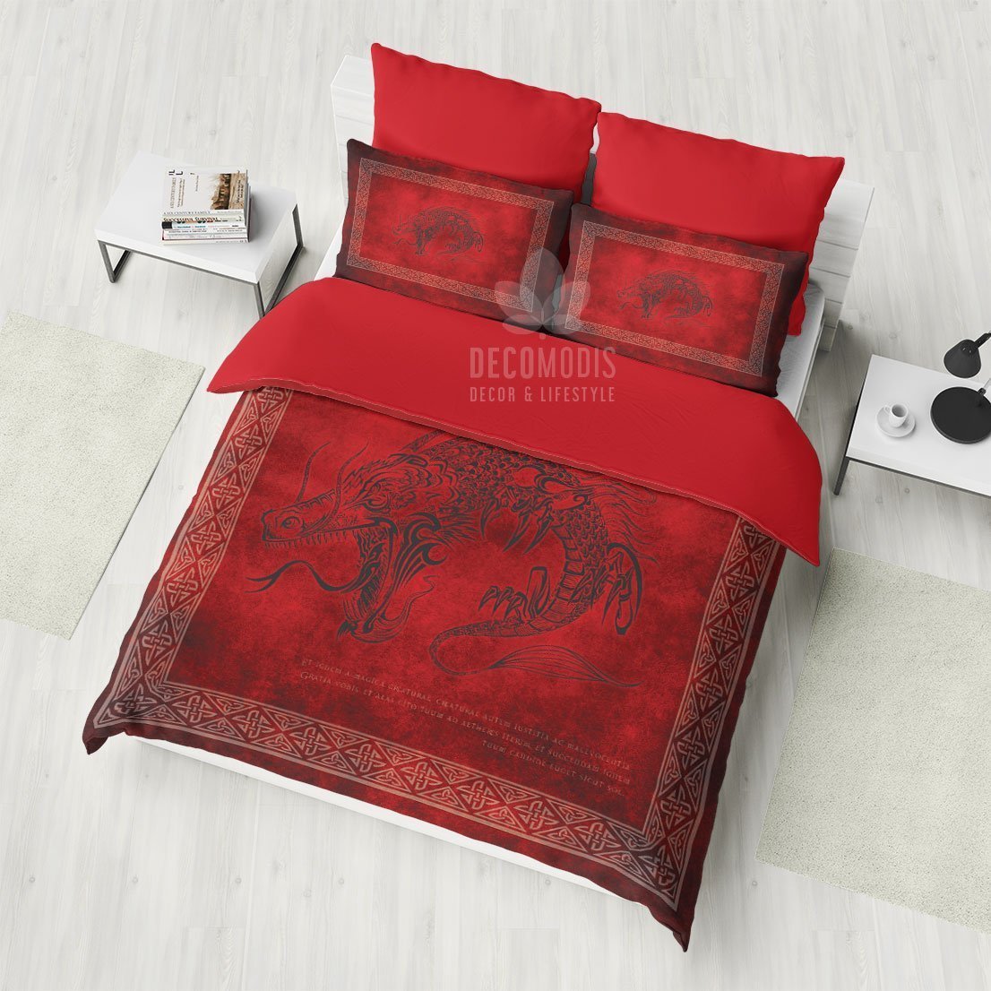 Red Dragon , Celtic Dragon , Medieval Viking Kids Duvet Cover Bedding Set