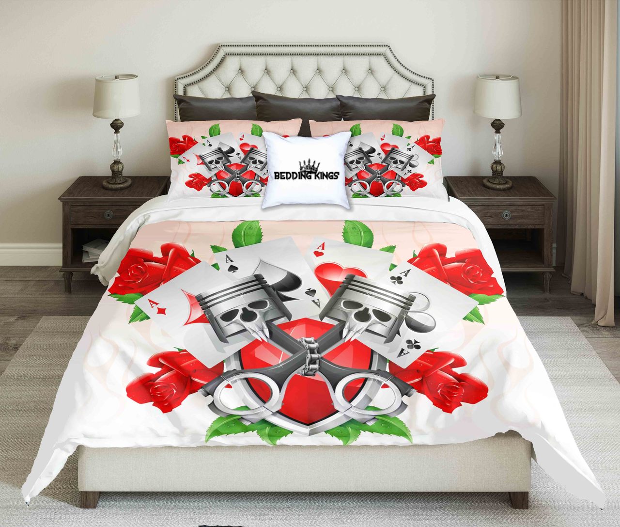 Red Rosekull Kings 3D Customized Duvet Cover Bedding Set