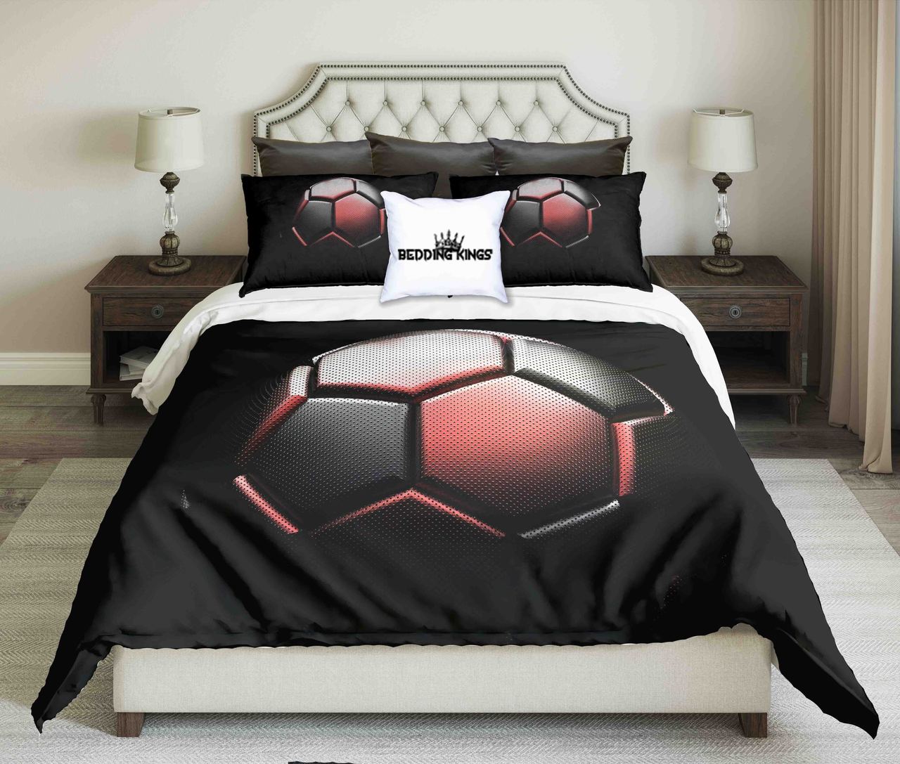 Redblack Football On Black Background Design Kings 3D Customized Duvet Cover Bedding Set