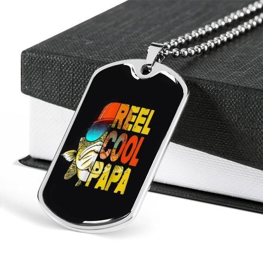 Reel Cool Papa Dog Tag Necklace Gift For Dad