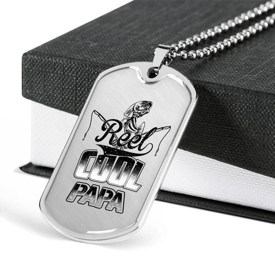 Reel Cool Papa Dog Tag Necklace Gift For Dad