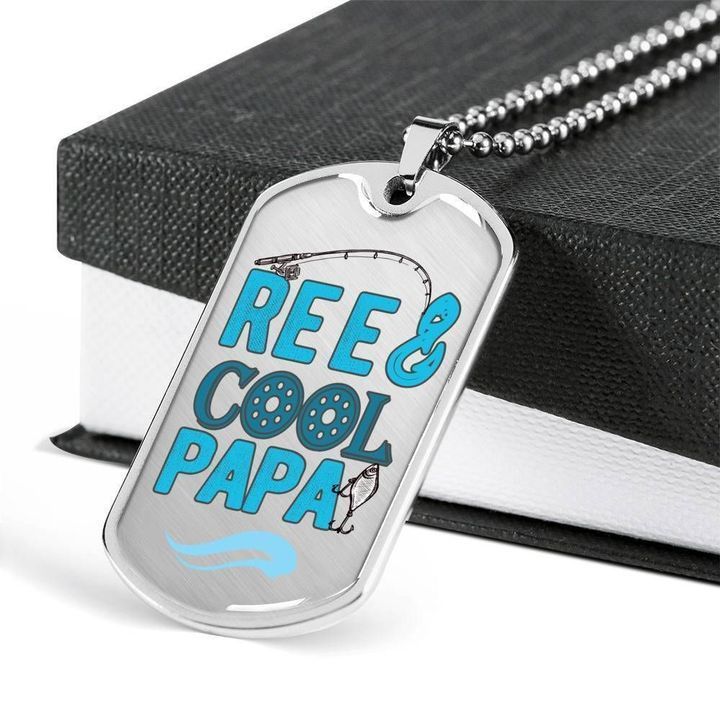 Reel Cool Papa Dog Tag Necklace Gift For Dad